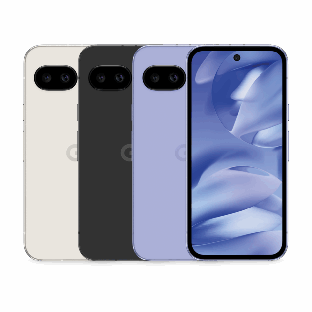 Vier Pixel 10 Pro XL Telefone erscheinen in Weiß, Schwarz, Lila und Blau. Drei zeigen ihre Rückseiten mit Dual-Kameras; das blaue zeigt seinen Bildschirm mit einem blauen abstrakten Hintergrundbild auf Tele-Planet.