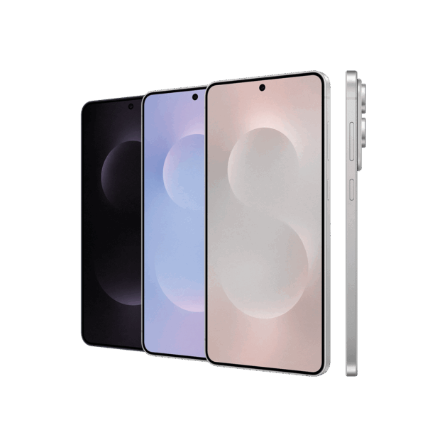 Drei moderne Tele-Planet-Smartphones in Schwarz, Violett und Pink werden nebeneinander gezeigt. Sie präsentieren lebendige Vorderseiten mit minimalen Rändern und einem subtilen "S"-Design sowie eine seitliche Profilansicht, die den Kamerabuckel hervorhebt.