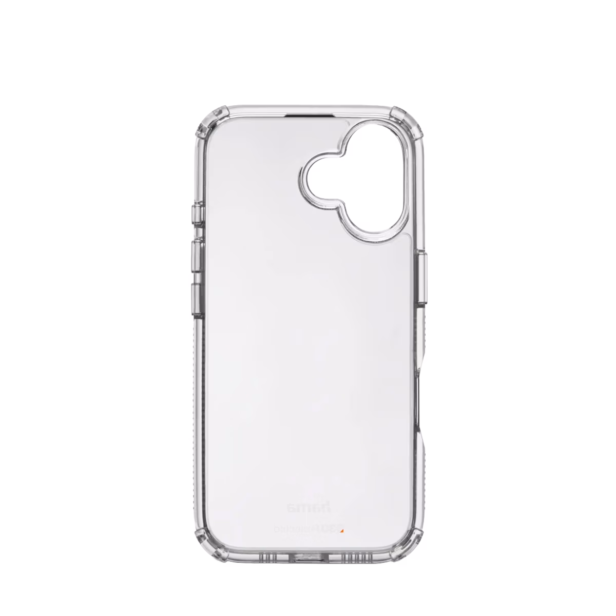 Handyhülle "Extreme Protect" für iPhone, transparent mit verstärkten Ecken und einzigartigem herzförmigem Kameraausschnitt, vor weißem Hintergrund.